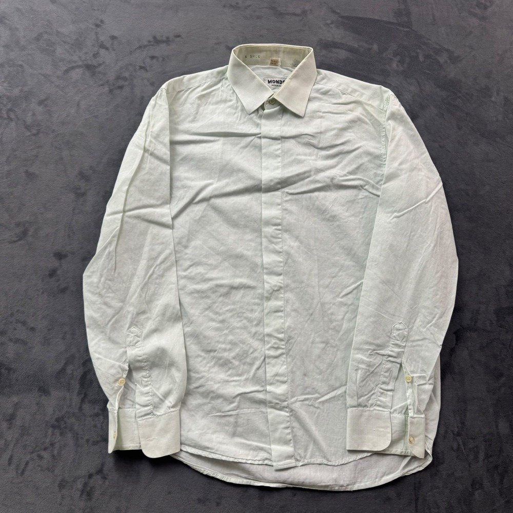 Mondo Mens Light Green Dobby Long Sleeve Button Down Dress Shirt Made in Italy